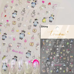 Cute Bear Star Dog Bowknot Love Heart Good Night Bone Bread Flower Self Adhesive Nail Art Decorations Stickers Manicure Decals (Online Order Only)