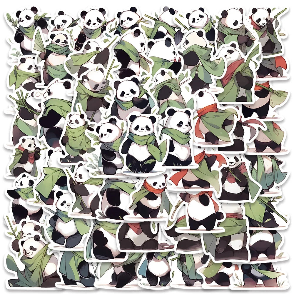 54pcs Cartoon Master Panda Animal Stickers For Laptop Guitar Phone Luggage Decor Waterproof Graffiti Bicycle Car Vinyl Decals (ONLINE ORDER ONLY)