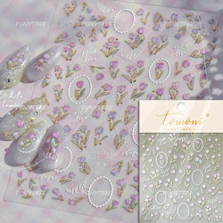 Retro Border Colourful Pink Purple Tulip Flower Bouquet Garden Fragrant 5D Soft Relief Adhesive Nail Art Sticker Manicure Decals (ONLINE ORDER ONLY)