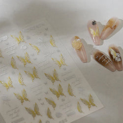 Yellow Butterfly Rose Flower Lace Gradual Wing Charming Romantic Jelly Camellia Self Adhesive Nail Art Stickers Manicure Decals (Online Order Only)