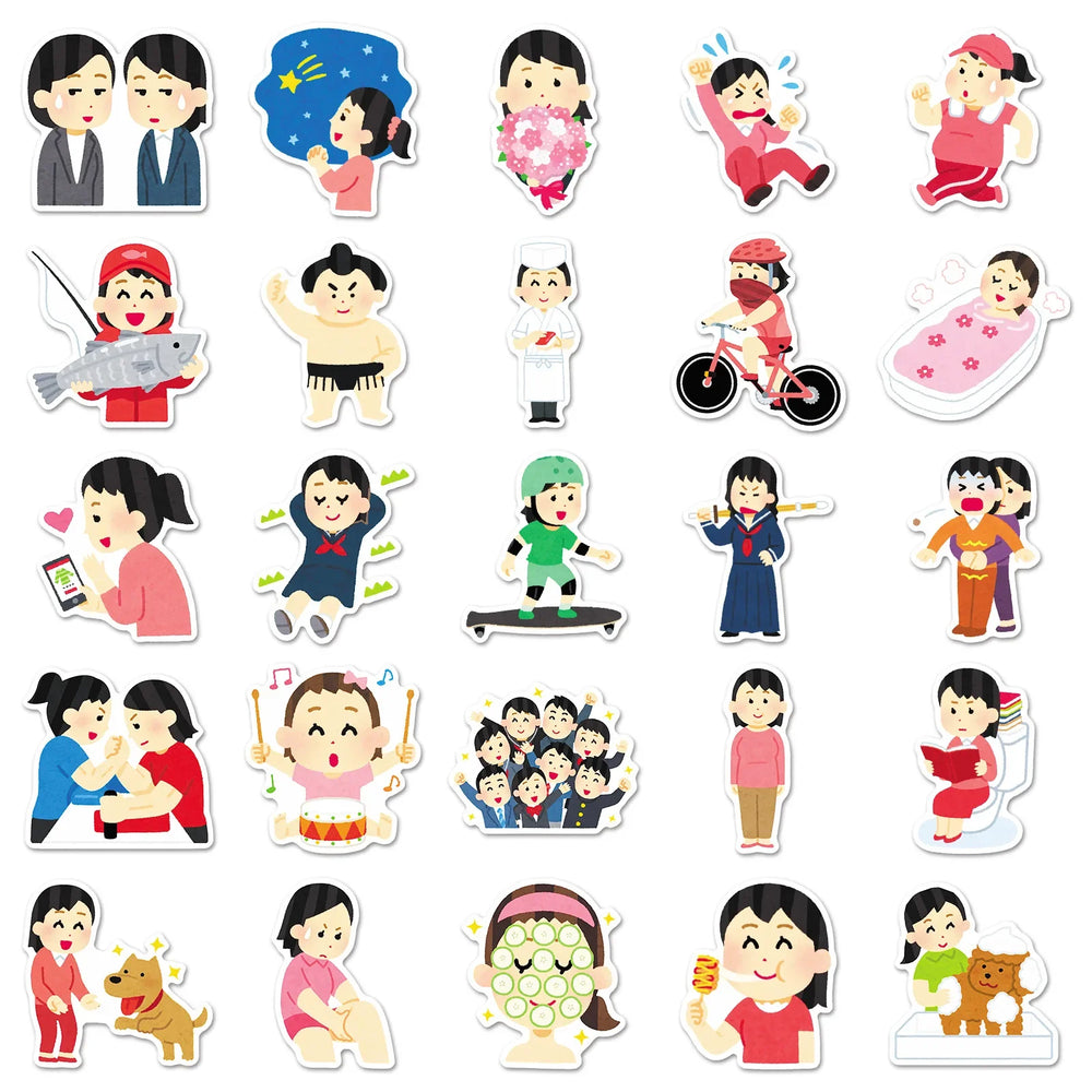 10/30/50PCS Irasutoya Stickers Illustration Graffiti Sticker Funny Cartoon Meme Decoration Laptop Phone Guitar Bike Skateboard (ONLINE ORDER ONLY)