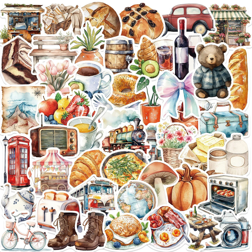 50Pcs Cartoon Holiday Travel Stickers For Suitcase Skateboard Laptop Luggage Phone Car Styling DIY Food And Drink Decals (Online Order Only)