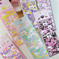 6/8pcs Kawaii Ribbon Rabbit Decorative Sticker Set Girls Scrapbooking Idol Card DIY Diary Album Collage Material Korean Stickers (ONLINE ORDER ONLY)