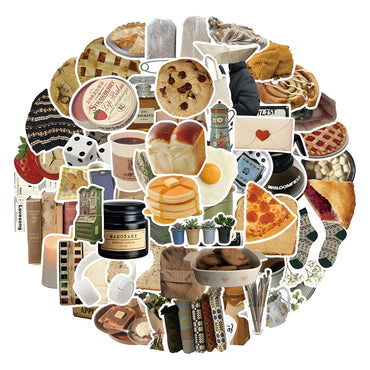 10/30/60PCS Cute Cartoon Stickers Vintage Biscuit Food Graffiti Decals DIY Skateboard Suitcase Phone Notebook Bike Sticker Toys (Online Order Only)