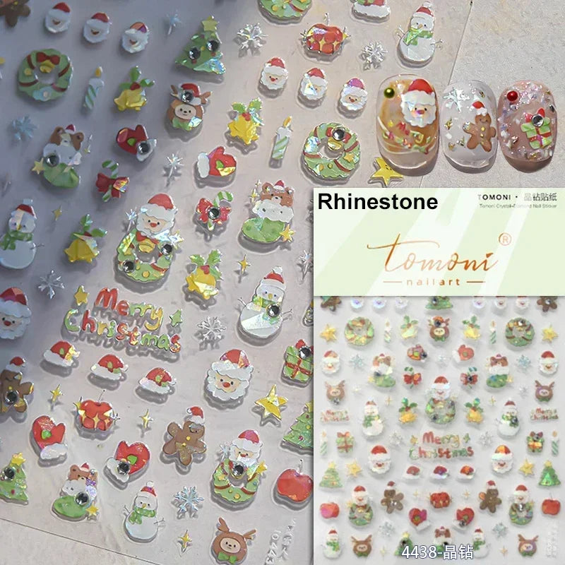 Dressy Embossment Colorful Gradient Snowflakes Laser Silver Christmas Tree Winter Bowknot Santa Nail Art Stickers Manicure Decal (Online Order Only)