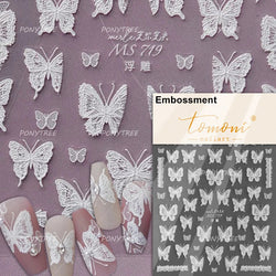 Flower Bowknot Butterfly Plant Leaf English Letter Rose Hand Drawn Embossed Relief Self Adhesive Nail Art Sticker Manicure Decal (ONLINE ORDER ONLY)