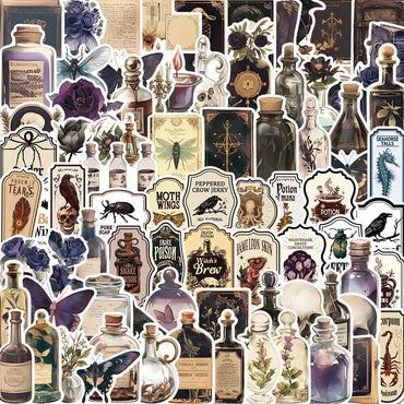 10/50/100pcs Vintage Dark Horror Skull Poison Bottle Sample Stickers Label DIY Laptop Luggage Guitar Phone Vinyl Decals Sticker (Online Order Only)