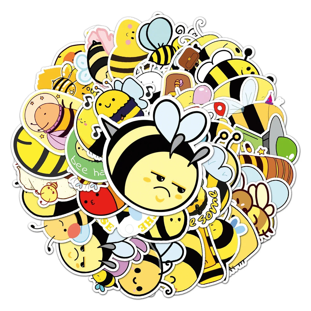 50Pcs Little Bee Cartoon Waterproof Vinyl Stickers for Skateboard Snowboard Decals (ONLINE ORDER ONLY)