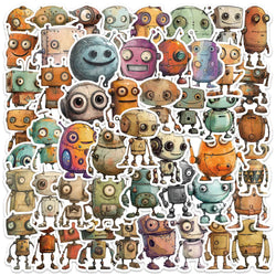 50pcs Cute Cartoon Whimsical Robots Stickers For Laptop Water Bottle Luggage Notebook Waterproof Graffiti Vinyl Decals (ONLINE ORDER ONLY)