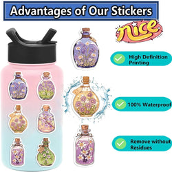 50pcs Colorful Fantasy Glass Flower Stickers Scrapbooking Decorative DIY Stationery Waterproof Journals Notebooks (Online Order Only)