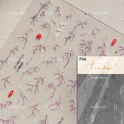 Antique Vigorous Pink Green Bamboo Leaf Robust Plant 5D Soft Relief Adhesive Nail Art Stickers Bouncing Leaves Manicure Decals (ONLINE ORDER ONLY)