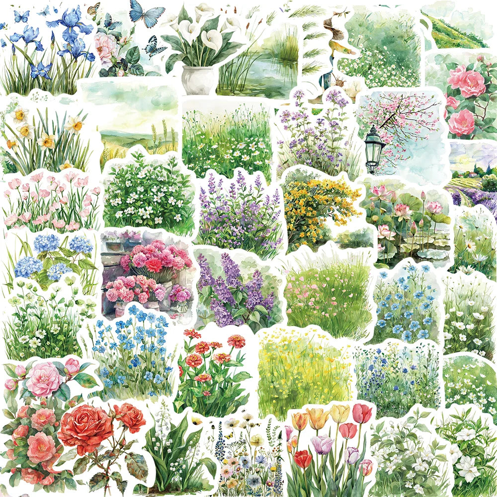 50pcs Watercolor Summer Flower Stickers Laptop Suitcase Graffiti Skateboard Luggage Waterproof PVC Stickers Kids Gift Toys (Online Order Only)