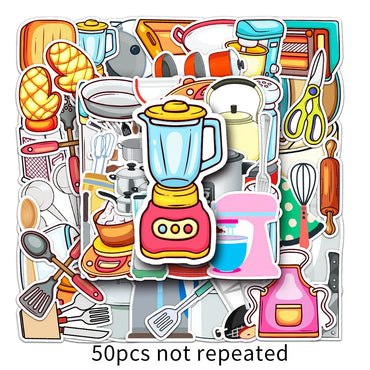 10/50PCS Kitchen Supplies Paper Sticker Decoration DIY Diary Notebook Scrapbook Label Sticker Cute Children Stationery Sticker (Online Order Only)