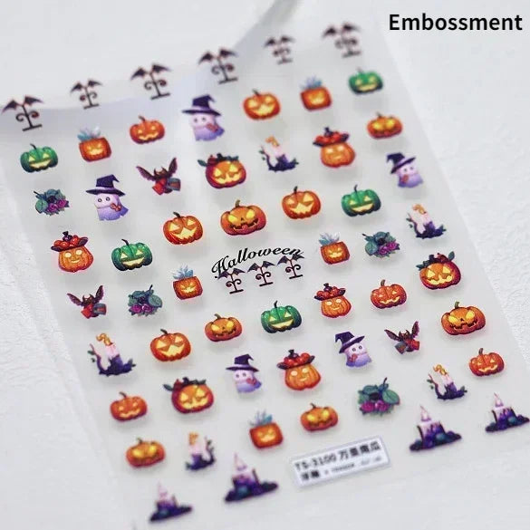 Cat Eye Halloween Terror Spider Cross Rose Love Heart Flower Snake Web Candy Bunny Thrilling Nail Art Stickers Manicure Decals (Online Order Only)