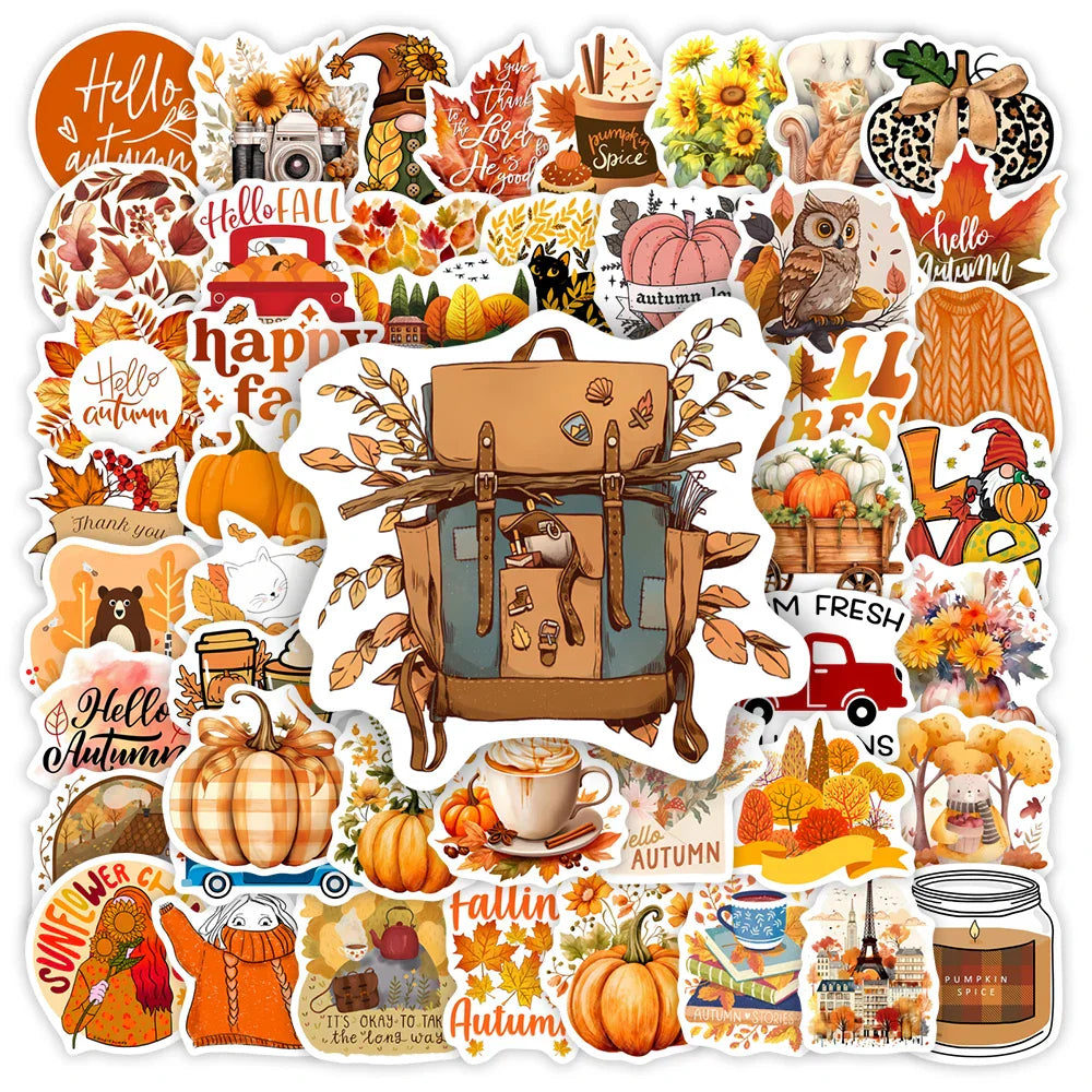 Lovely Autumn Fall Stickers Aesthetic DIY Gift Kids Toy Decal for Laptop Phone Scrapbook Luggage Decorative Bottles Waterproof (ONLINE ORDER ONLY)