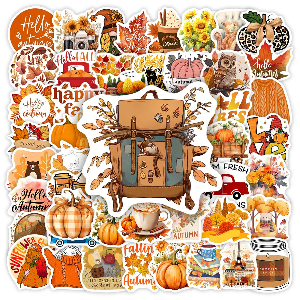 Lovely Autumn Fall Stickers Aesthetic DIY Gift Kids Toy Decal for Laptop Phone Scrapbook Luggage Decorative Bottles Waterproof (ONLINE ORDER ONLY)