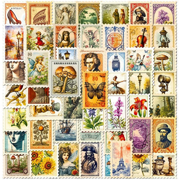 10/30/50PCS Vintage Stamp Style PVC Sticker Aesthetic Colorful Decoration Scrapbooking Stationery School Supplies for Kids (Online Order Only)