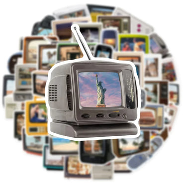 10/50Pcs Vintage TV and Computer Stickers Cartoon Graffiti Stickers Laptop Luggage Scrapbook Diary Phone Guitar Sticker Kid Toy (Online Order Only)