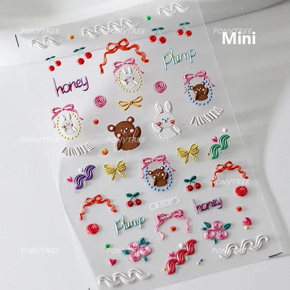 Shiny Pink Silver Gold Bowknot Tie Line Mini Delicate 3D 5D Self Adhesive Nail Art Stickers Embossment Rhinestone Manicure Decal (Online Order Only)