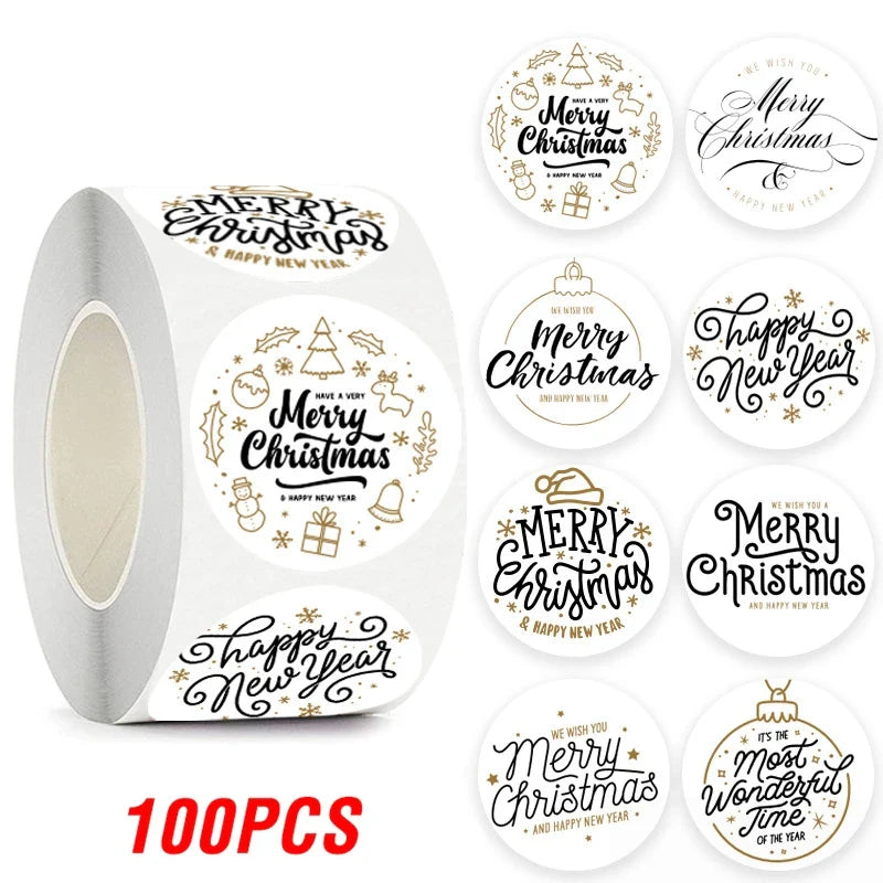 100-500pcs Christmas Theme Seal Labels Stickers For DIY Gift Baking Package Envelope Stationery Decoration 1inch (Online Order Only)