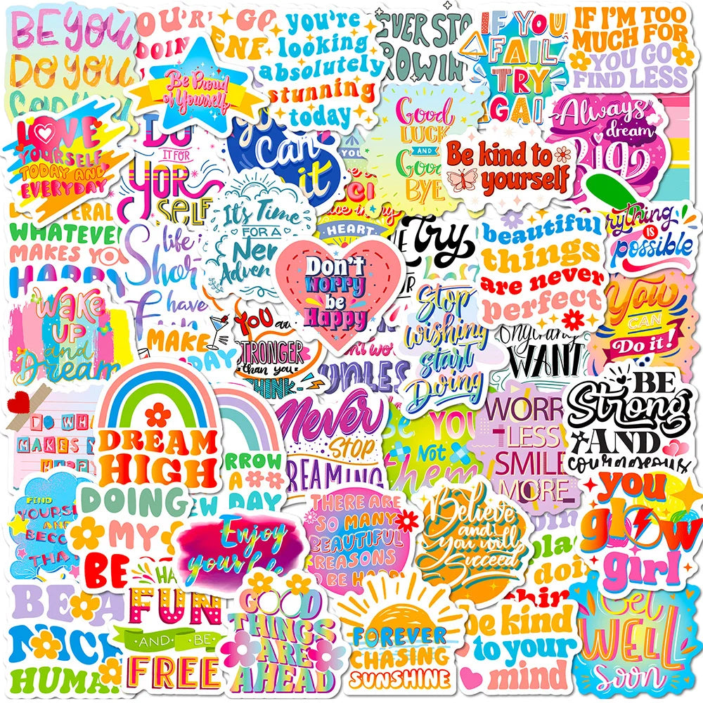 10/30/50/100pcs Cute Cartoon Motivational Phrase Stickers Inspirational Quote Decals Laptop Suitcase Phone Decoration Sticker (ONLINE ORDER ONLY)