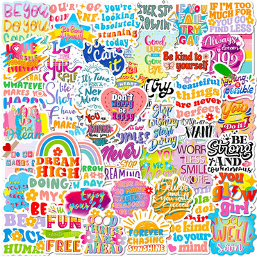 10/30/50/100pcs Cute Cartoon Motivational Phrase Stickers Inspirational Quote Decals Laptop Suitcase Phone Decoration Sticker (ONLINE ORDER ONLY)