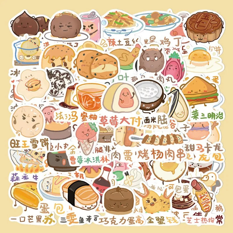 55pcs Creative Food Graffiti Stickers for Helmet, Desktop, Wall Decoration (Online Order Only)