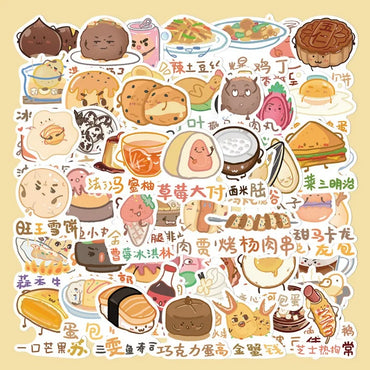 55pcs Creative Food Graffiti Stickers for Helmet, Desktop, Wall Decoration (Online Order Only)
