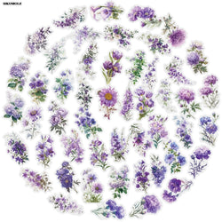 50PCS Romantic Purple Flower Stickers Transparent PET for Notebooks Laptops Skateboards Decals (Online Order Only)