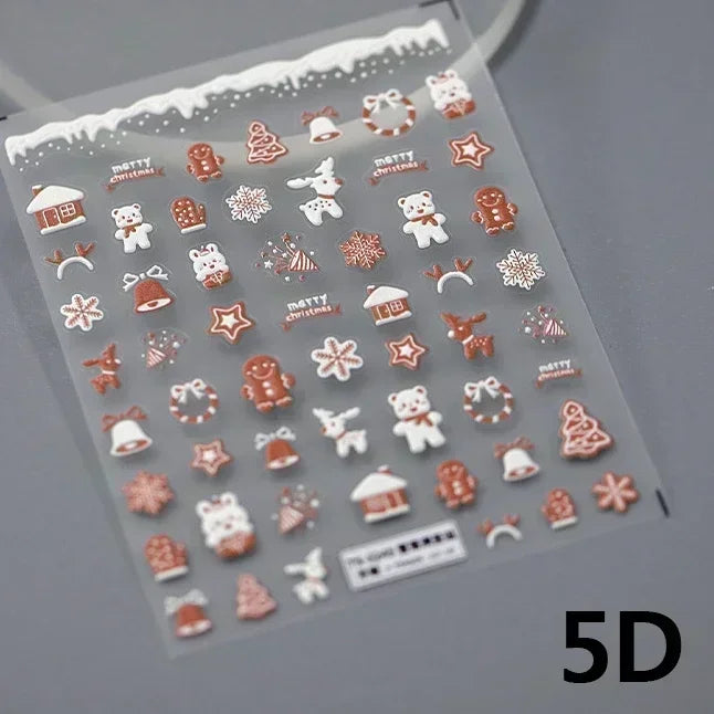 Snowman Apple Stars Gift Bell Snowflake Christmas Tree 3D Jelly Self Adhesive Nail Art Stickers Santa Claus Xmas Manicure Decals (ONLINE ORDER ONLY)