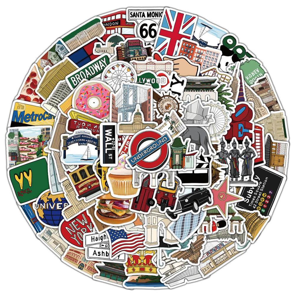 10/30/50/100PCS World Famous Building Stickers Aesthetic Travel Landmark Decals DIY Notebook Suitcase Bike Phone Luggage Sticker (ONLINE ORDER ONLY)