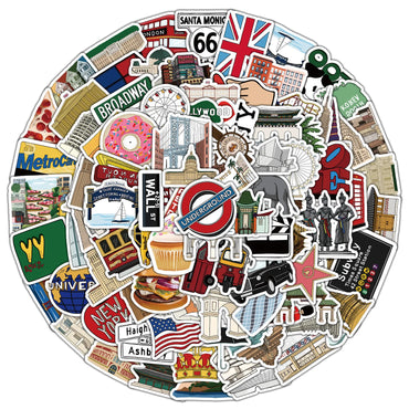 10/30/50/100PCS World Famous Building Stickers Aesthetic Travel Landmark Decals DIY Notebook Suitcase Bike Phone Luggage Sticker (ONLINE ORDER ONLY)