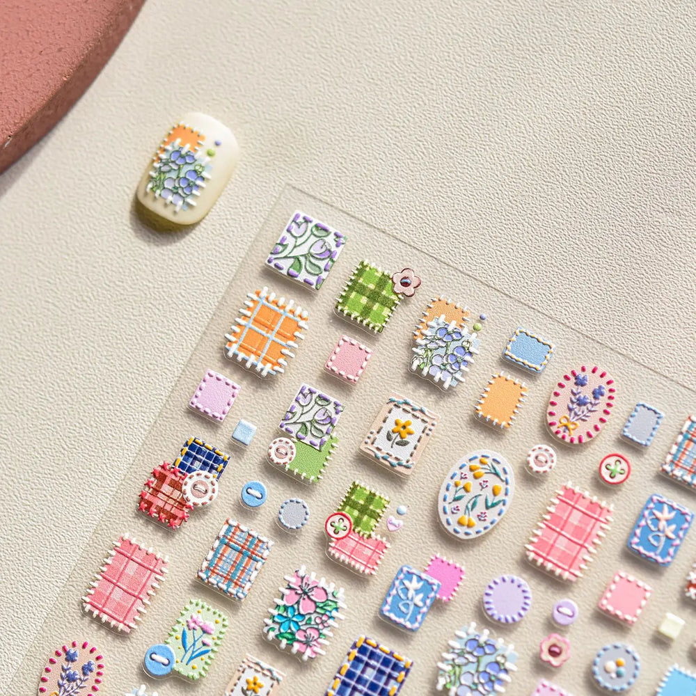 Button Rag Floral Print Flower Small Sticker Cloth Morning Glory Figure Pattern Thread Adhesive Nail Art Stickers Manicure Decal (ONLINE ORDER ONLY)