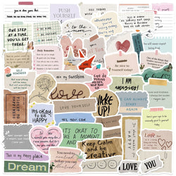 50pcs Fragmented Words Heal Mood Stickers Trend Cartoon Decals Decoration DIY Skateboard Laptop Phone Bike Graffiti Toys (Online Order Only)