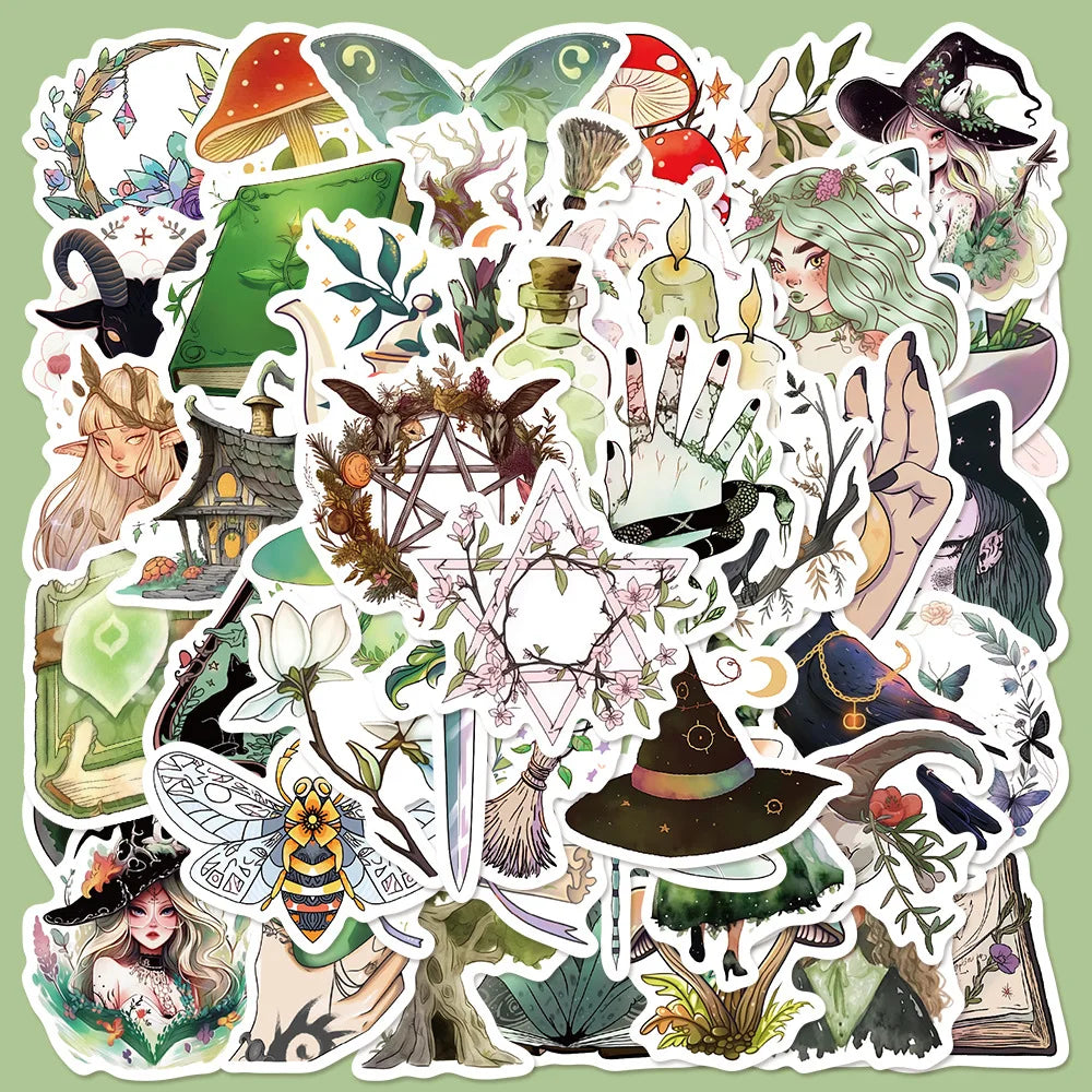 50pcs Forest Witch Fairy Tale Graffiti Stickers for Helmet Wall Decoration DIY (Online Order Only)