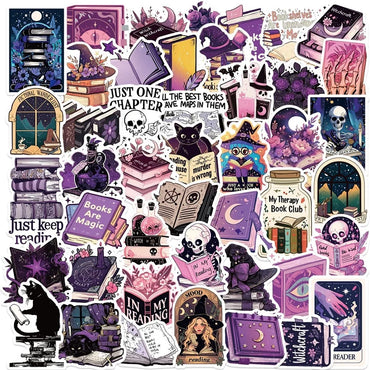 10/30/50PCS Purple Witch Reading PVC Sticker Aesthetic Colored DIY Decoration Scrapbooking Hand Accounting Supplies for Kids (Online Order Only)