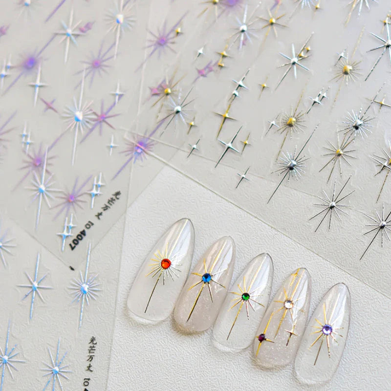 Gold Silver Star Laser Pink Colorful Glitter Starlight Sparkle Rhinestones Relief Nail Art Decorations Stickers Manicure Decals (ONLINE ORDER ONLY)