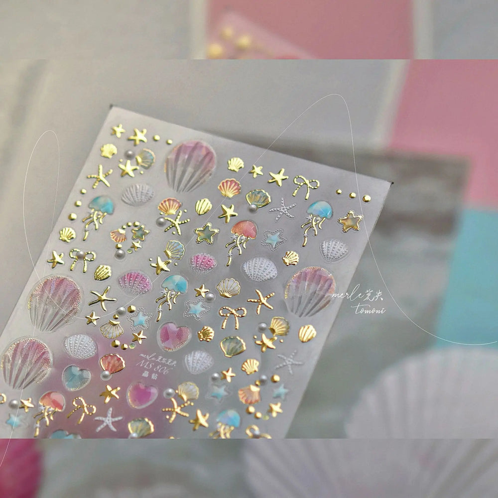 Dizzying Shell Coral Dolphin Starfish Heart Jellyfish Water Bubbles Ocean Adhesive Nail Art Decorations Stickers Manicure Decals (ONLINE ORDER ONLY)
