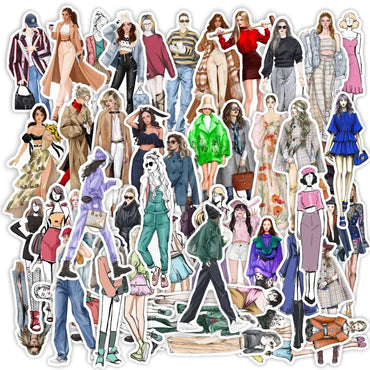 10/30/50pcs Fashion Hand-painted Girl Sticker DIY Scrapbooking Journal Collage Album Characters Clothing Decoration Stickers (Online Order Only)