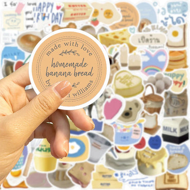 10/63pcs INS Wind Butter Bread Stickers Decals Cartoon Graffiti DIY  Notebook Luggage Wall Decoration PVC Sticker (ONLINE ORDER ONLY)