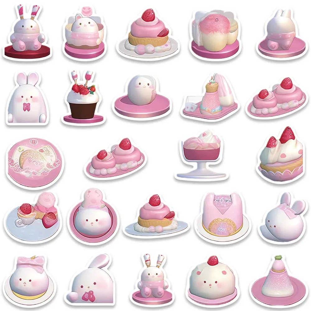 49pcs Cute Cartoon Pink Pudding Rabbits Stickers Vinyl Laptop Decals Luggage Phone Guitar Skateboard Waterproof Graffiti (ONLINE ORDER ONLY)