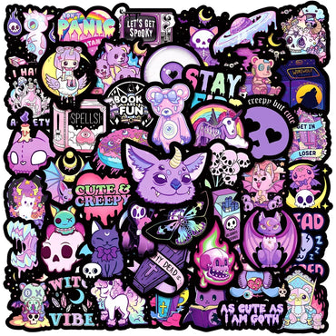 10/30/50pcs Cute Purple Gothic Horror Stickers Halloween Skull Cartoon Decals for Notebook Laptop Fridge Guitar Sticker Toy (Online Order Only)