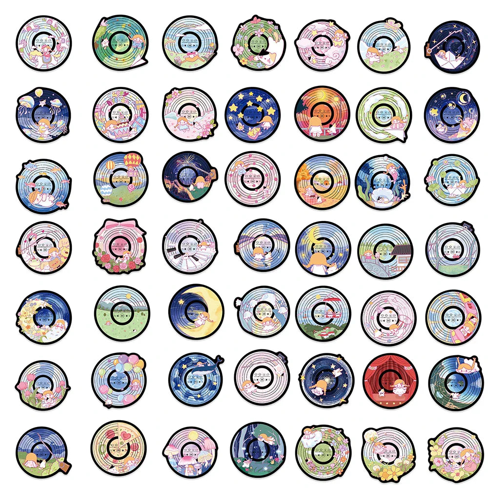 10/30/50PCS Funny Disc CD Stickers Cartoon DIY Toys Decals For Skateboard Guitar Fridge Notebook Car Phone Graffiti Kids Sticker (ONLINE ORDER ONLY)