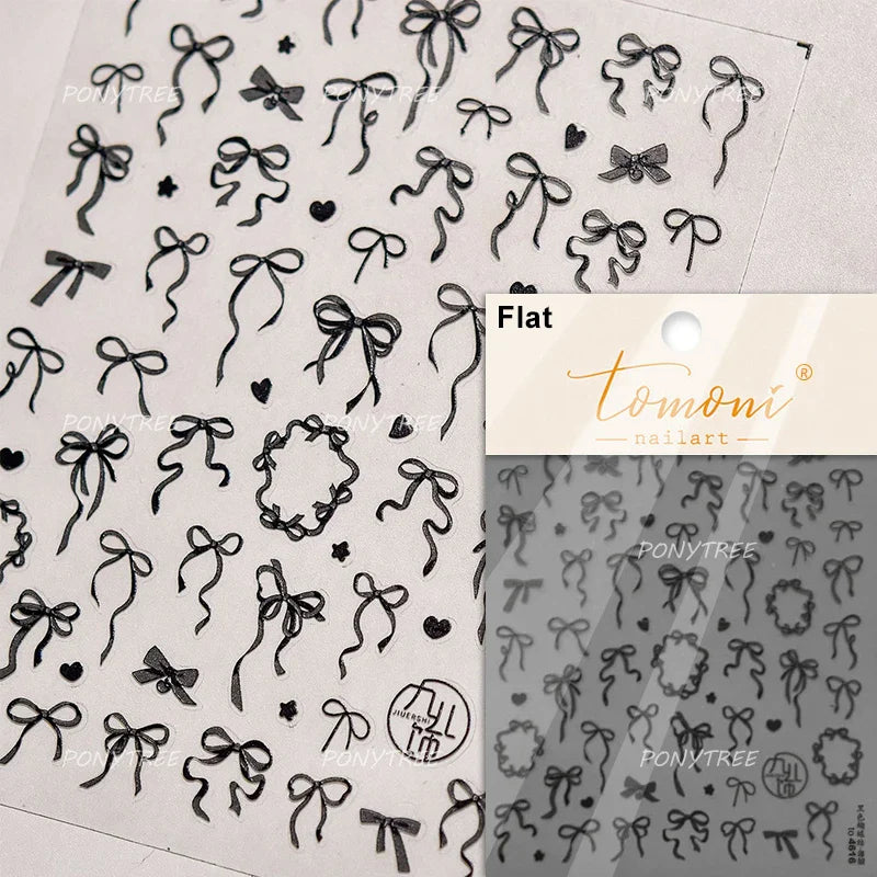 Black Rabbit Bunny Ribbon Bowknot Flower Cake Daisy Dessert Knife Fork Butterfly Self Adhesive Nail Art Stickers Manicure Decals (ONLINE ORDER ONLY)