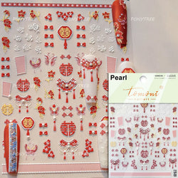 Embroidery Yunjin Brocade Tassels Bowknot Butterfly Flower Rose Camellia Adhesive Nail Art Stickers Rhinestone Manicure Decals (Online Order Only)