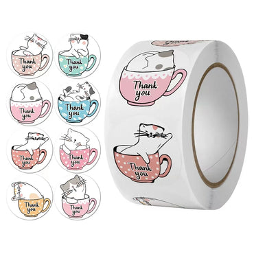 100-500pcs Thank You Cats Stickers For Kids Reward Stickers Thanksgiving Labels Toys 6 Beautiful Designs Stationery stickers (ONLINE ORDER ONLY)