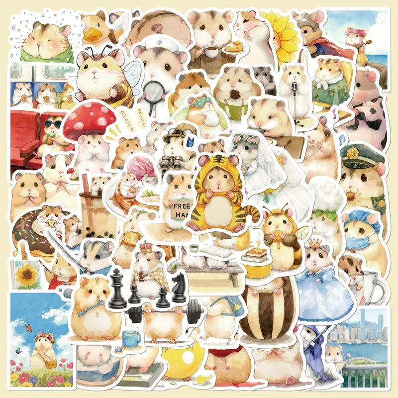 55pcs Cute Cartoon Hamster Stickers for Helmet, Wall, DIY Decoration Wholesale (Online Order Only)