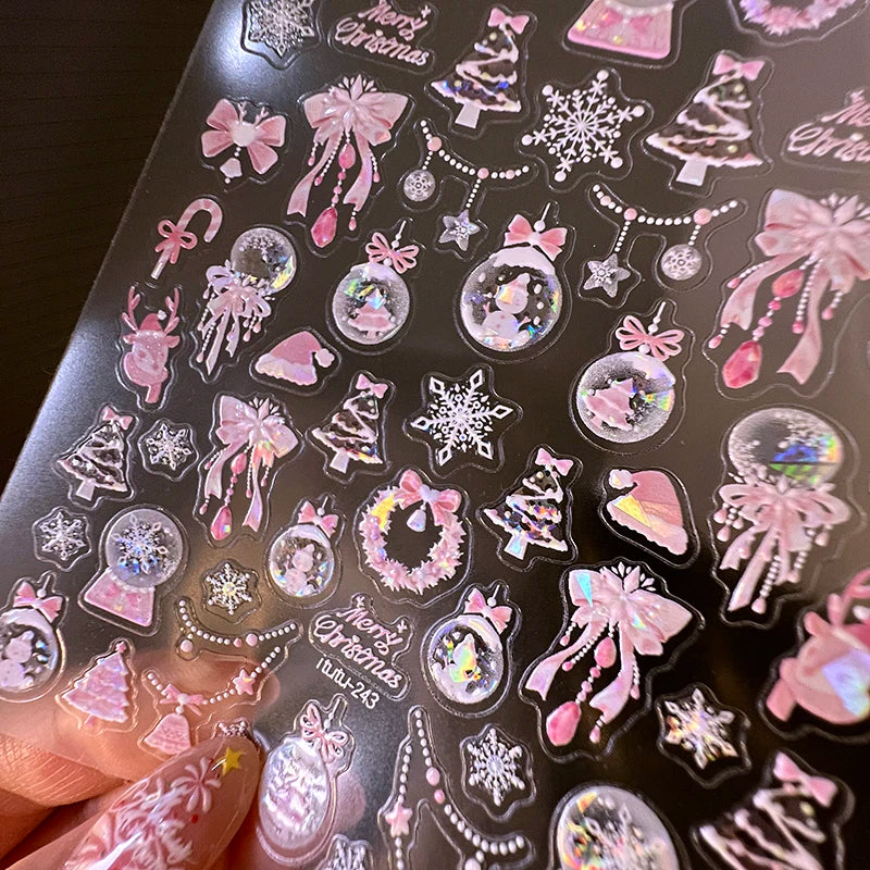 Christmas Gift Box Package Nail Stickers 5D Hot Stamping Shiny Aurora Christmas Tree Nail Stickers (Online Order Only)