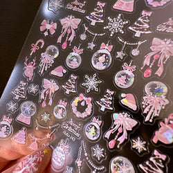 Christmas Gift Box Package Nail Stickers 5D Hot Stamping Shiny Aurora Christmas Tree Nail Stickers (Online Order Only)