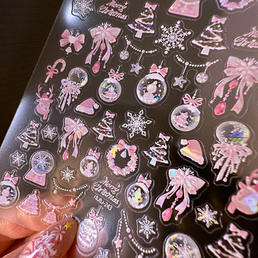 Christmas Gift Box Package Nail Stickers 5D Hot Stamping Shiny Aurora Christmas Tree Nail Stickers (Online Order Only)